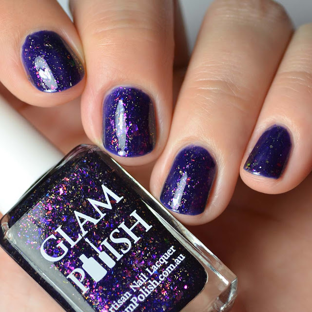 purple jelly nail polish with flakies