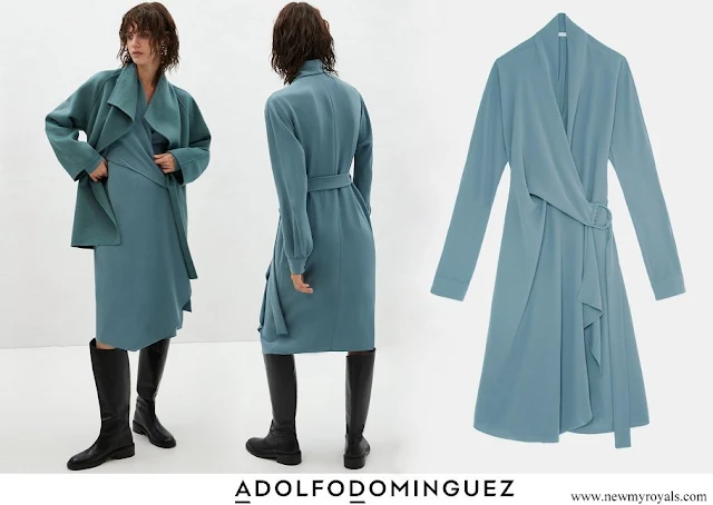 Queen Letizia wore Adolfo Dominguez wrap around dress with side lacing