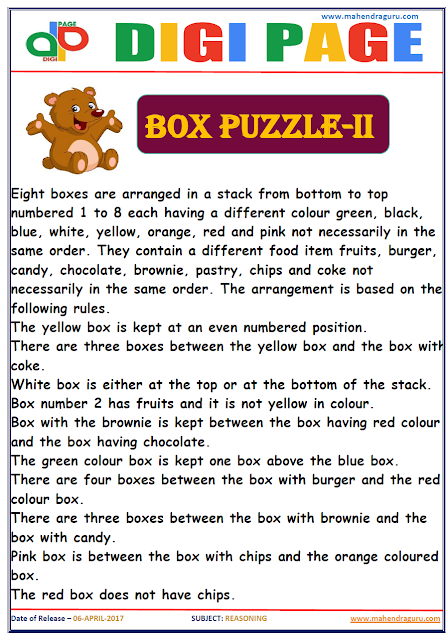   DP | BOX PUZZLE | 6 - APR - 17 | IMPORTANT FOR SBI PO