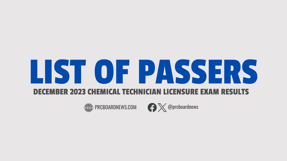 RESULT: December 2023 Chemical Technician board exam list of passers