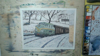 Aquarel·la tren paisatge nevat, laugi78