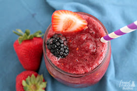 This Double Berry Tea Smoothie combines your favorite berry flavored tea & frozen berries to make a delicious low calorie frosty treat.