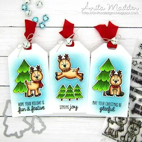 Sunny Studio Stamps: Gleeful Reindeer Customer Christmas Tags by Anita Madden