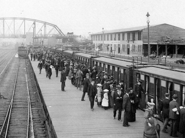 Train Travel in the 1800s: Downtown Chicago loading