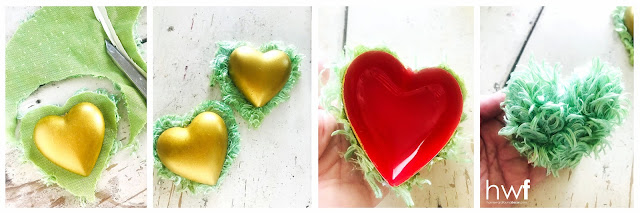 winter,Valentine's Day,inspired by nature,home decor,diy decorating,up-cycling,DIY,tutorial,re-purposed,garden style,garden art,decorating,faux moss hearts,faux moss heart topiaries,yarn crafts,.