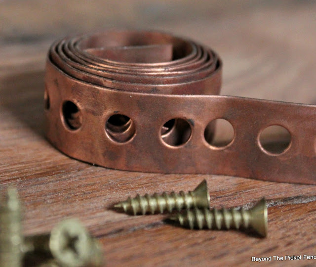 copper plumbers tape, brass screws, barnwood, rustic chic, antlers, http://bec4-beyondthepicketfence.blogspot.com/2016/01/rustic-chic-marriage-contracts.html