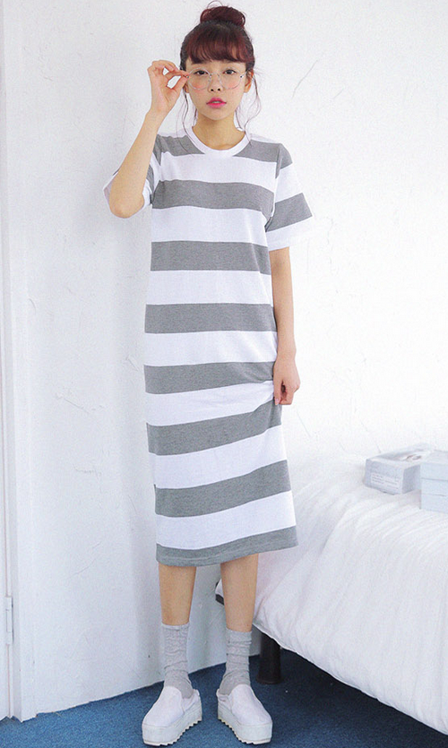 Casual Striped Loose Midi Dress