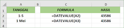 Fungsi Excel DATEVALUE