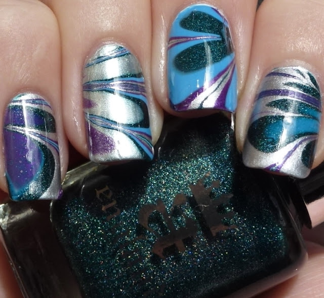 Water Marble nails, a-england Avalon, Excalibur, Sait George, OPI No Room For The Blues