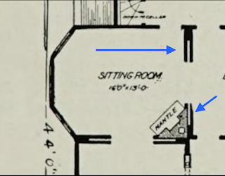 black and white drawing with the pocket doors indicated on the floor plan for the No. 118