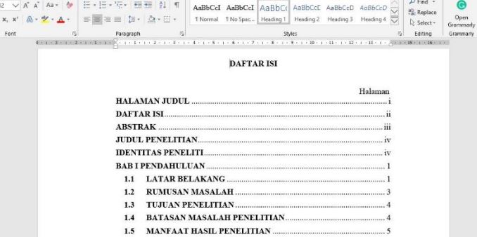 cara membuat daftar isi otomatis di word - word 2016