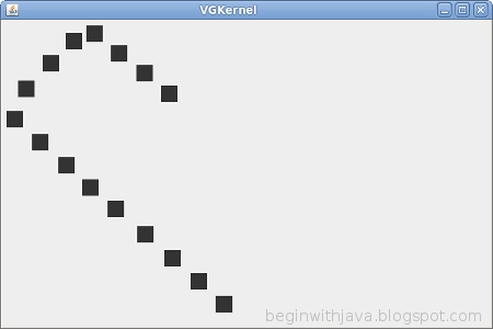 A bouncing ball in the simple Java video game kernel program.