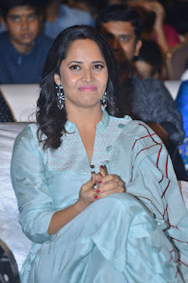 Anasuya Bharadwaj in Blue Dress at F2 Movie Success Meet