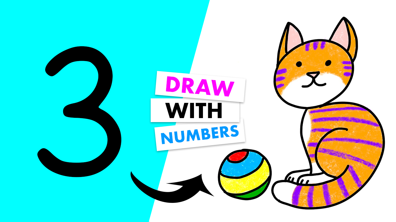 how-to-draw-cat-number-three-3-pets-animals-art-project-video-tutorial-com-challenge-elementary-school-abcdrawings-fun-art-video-tutorials-activities-kids-children-education