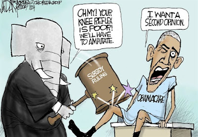 a pic cartoon of President Obama  on obama care