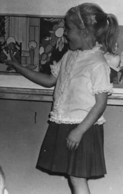 Tricia Sylwester in first grade at St John Elementary School in Seward, Nebraska. The image was scanned from a photograph belonging to Lee Meyer.