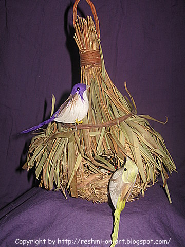 Craft Ideas   Cream Sticks on Dried Bamboo Leaves And Hay Craft   Birds Nest   Calligraphy   Art