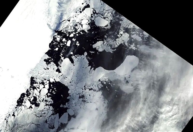 Imágen de satélites de la nueva isla de la Antártida