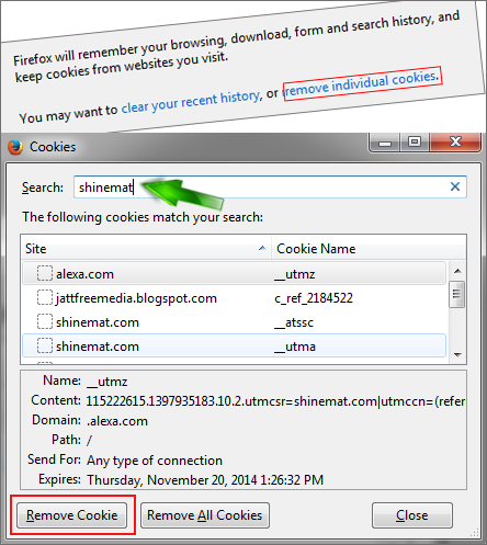 remove individual cookies from firefox