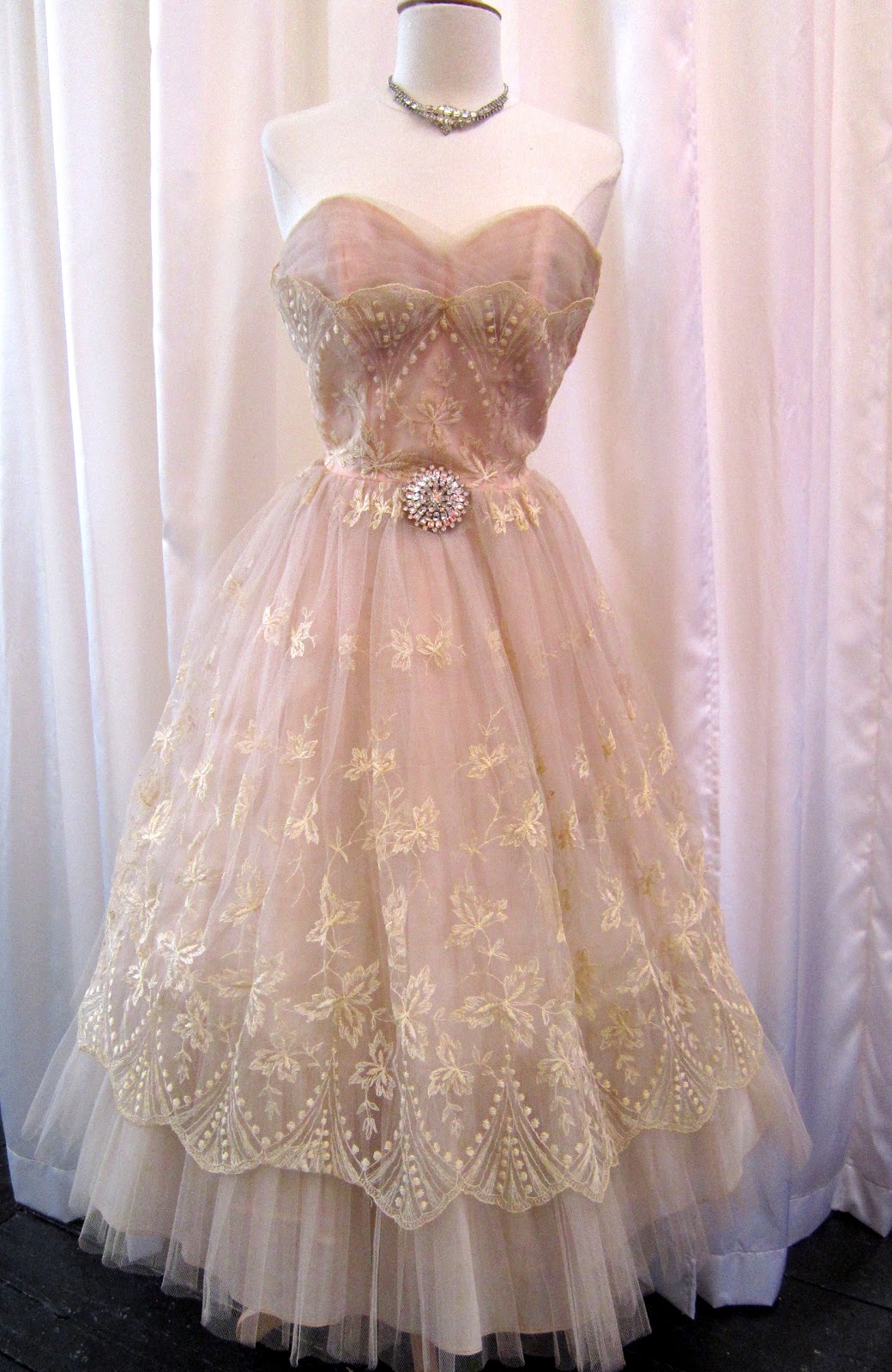 wedding dresses with lace 1950s Blush lace & Tulle Prom