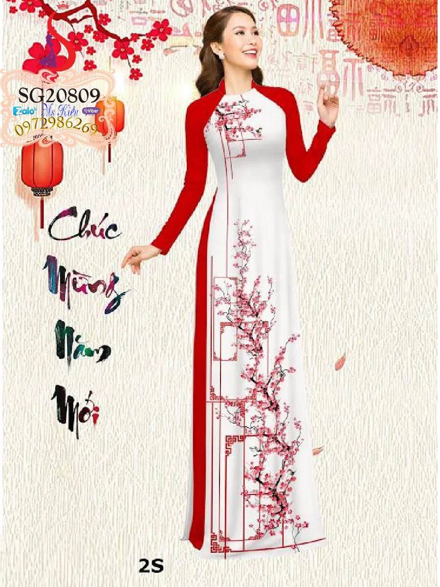 kiểu áo dài hoa đào đẹp chất Việt Nam của SG803811
