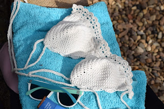 Stitched in silver cotton crochet bikini top