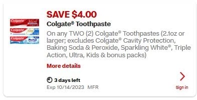 $4.00/2 Colgate Pro OR Renewal Toothpaste CVS APP MFR Digital Coupon (go to CVS App)