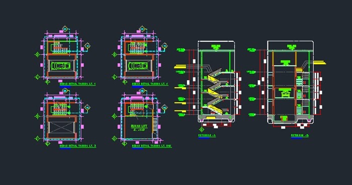 Gambar Kerja Denah Detail Potongan Lift dan Tangga  File 