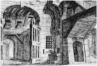 Sketch of prison with bars