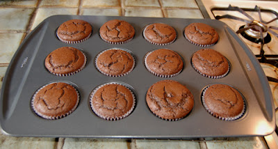 Dark chocolate cupcakes, fresh out of the oven