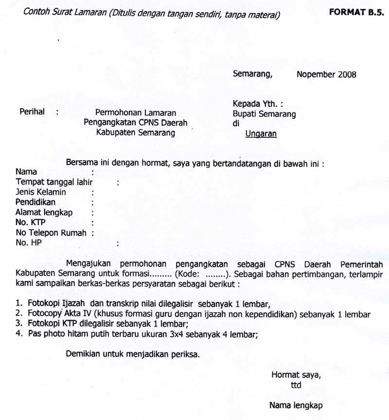 10 Contoh Surat Lamaran Kerja CPNS - ben jobs