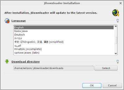 Choose language and download directory in JDownloader installation