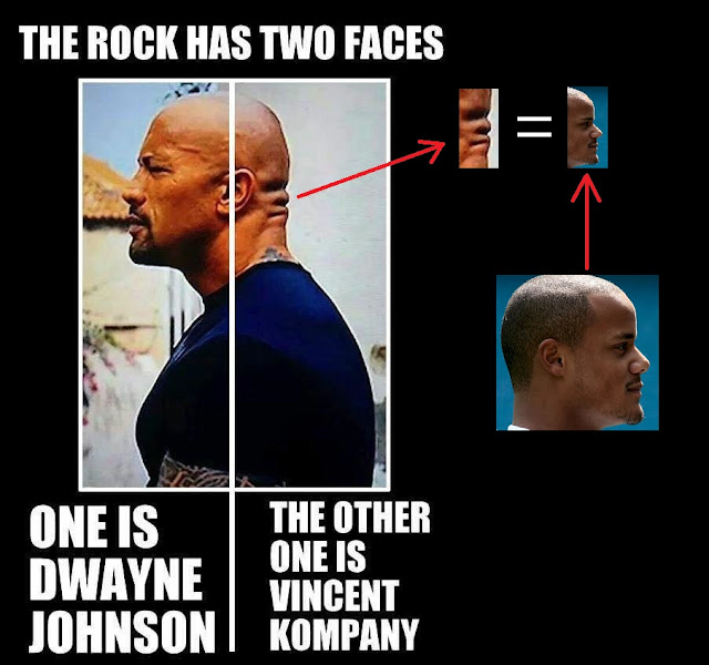 the rock, the rock has two faces, dwayne johnson, vincent kompany, two faces, two face, two faces meme, two face meme, the rock meme