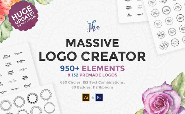 This vector graphics bundle contains a huge array of logo related elements