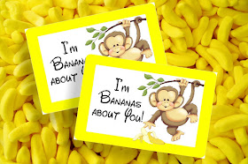 I'm Bananas About You! This free printable bag topper will show you how much this Valentine's day.  Simply print off the bag topper, add some candy bananas or dried bananas slices to a bag, and then add your To and From to the back for an easy class valentine perfect for boys or girls.