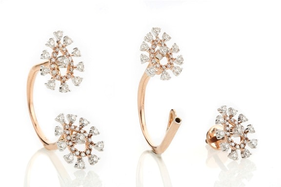  Entice Alina Collection_ All diamond ring cum ear studs in rose gold