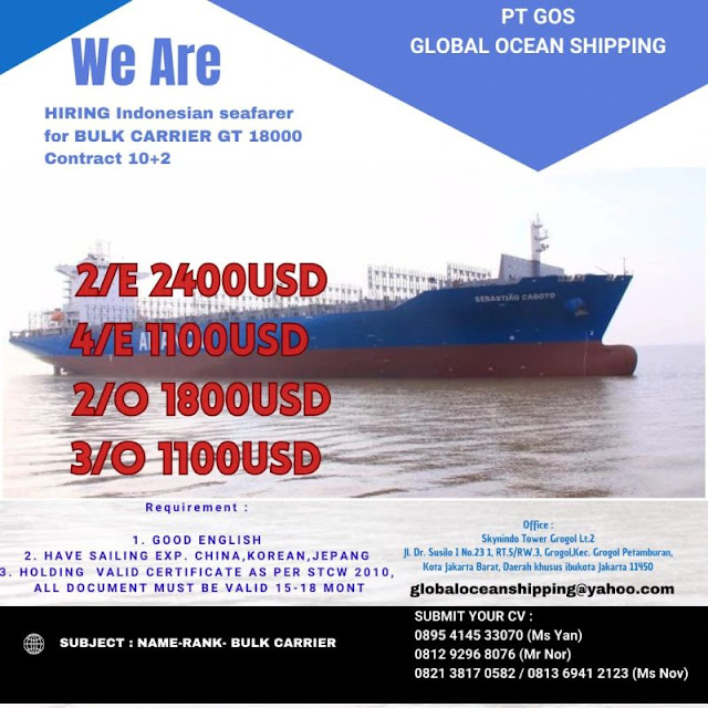 Cans Pelaut Kapal LPG, Bulk Carrier, General Cargo Terbaru April 2024