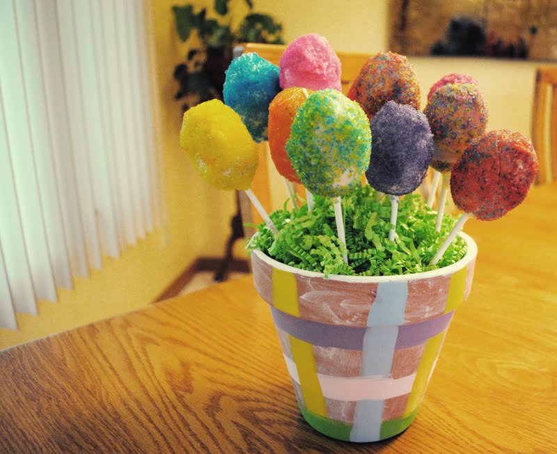 cake pops for easter. We stuck each of the pops into