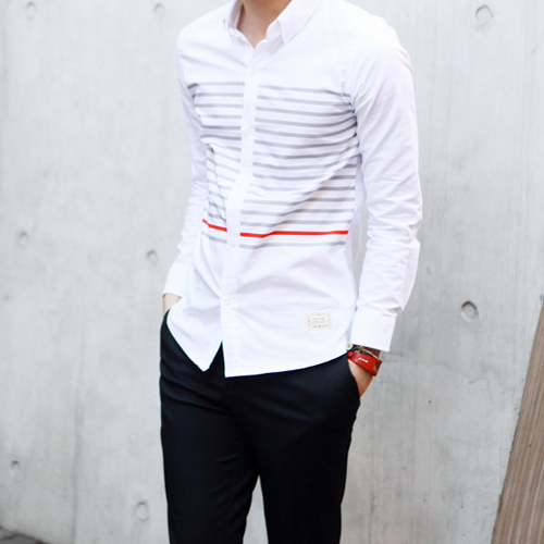 Korean Striped Chest Shirt