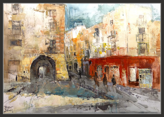 TARRAGONA-PINTURA-ART-CARRER MERCERIA-PORXOS-GOTIC-BOTIGUES-ESCALES-CATEDRAL-PAISATGES-ARTISTA-PINTOR-ERNEST DESCALS