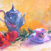 Teapot, Cup and Flowers/Day 1; 11"x14", Oil