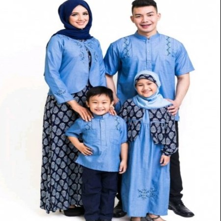 Model Baju  Lebaran Keluarga  Warna  Biru  Couple Eksklusif 