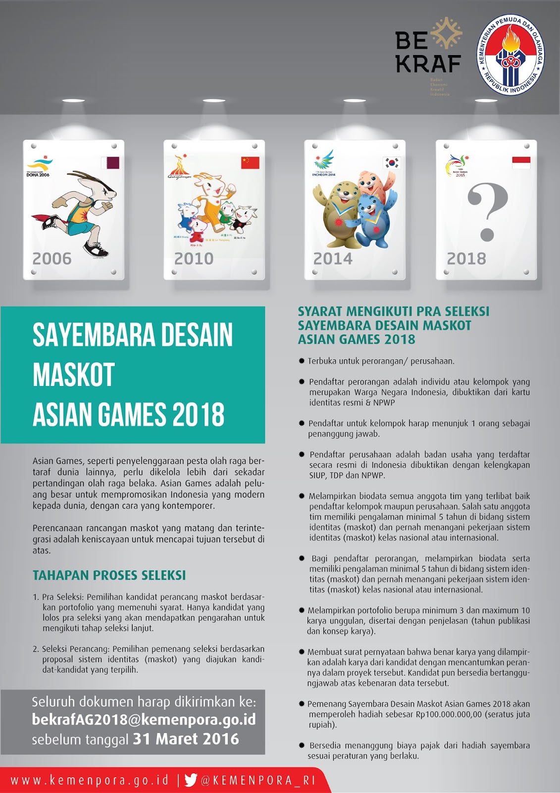 Kemenpora RI Menantang Kreatifitas Sobat Cipta Maskot Asian Games