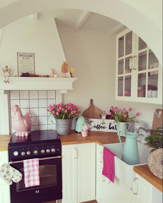 Mint and pink color palette interior design kitchen