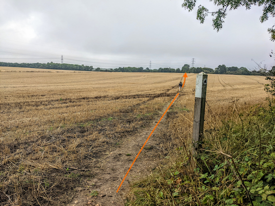 Cottered restricted byway 1 heading NE across a field