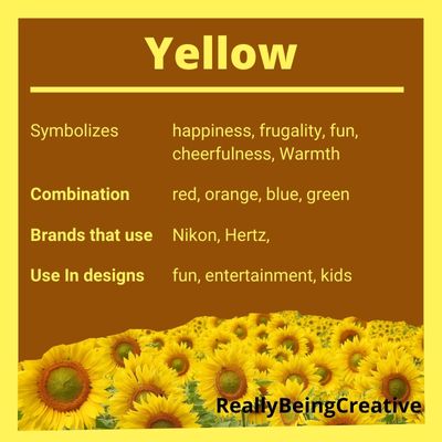 Yellow: Yellow is fun colors it reelect happiness. It is used in kids related designs.