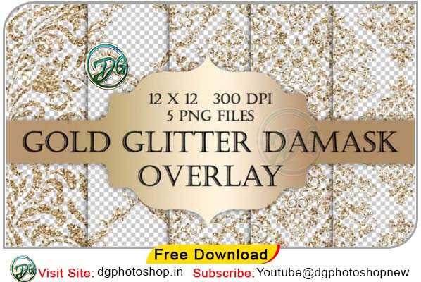 Gold Glitter Damask Digital Overlays Free Download