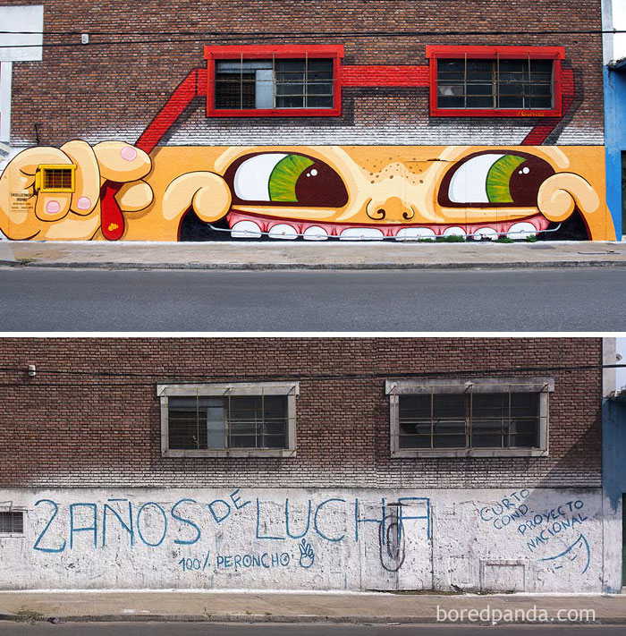 10+ Incredible Before & After Street Art Transformations That’ll Make You Say Wow - Mitre´s Smile Mural On A Metallurgical Factory Placed In Avenue Mitre, Buenos Aires, Argentina