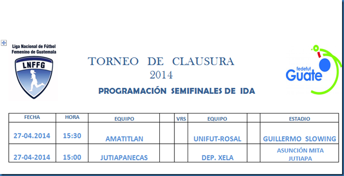 PROGRAMACIÓN SEMIFINALES DE IDA CLAUS 2014