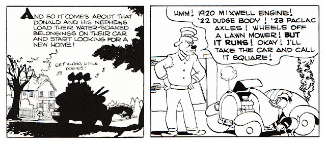 Carl Barks using the car in "Good Neighbors" and "Volcano Valley"